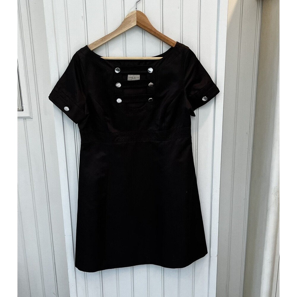 Karen Millen US 10 Cotton Sateen Black A Line Little Black Dress Short Sleeve